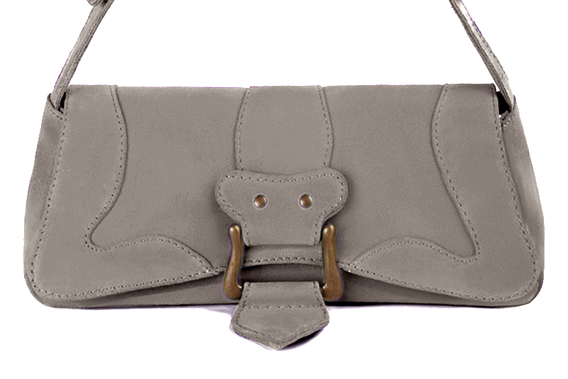 Small dressy baguette bag in bronze beige leather - Profile view